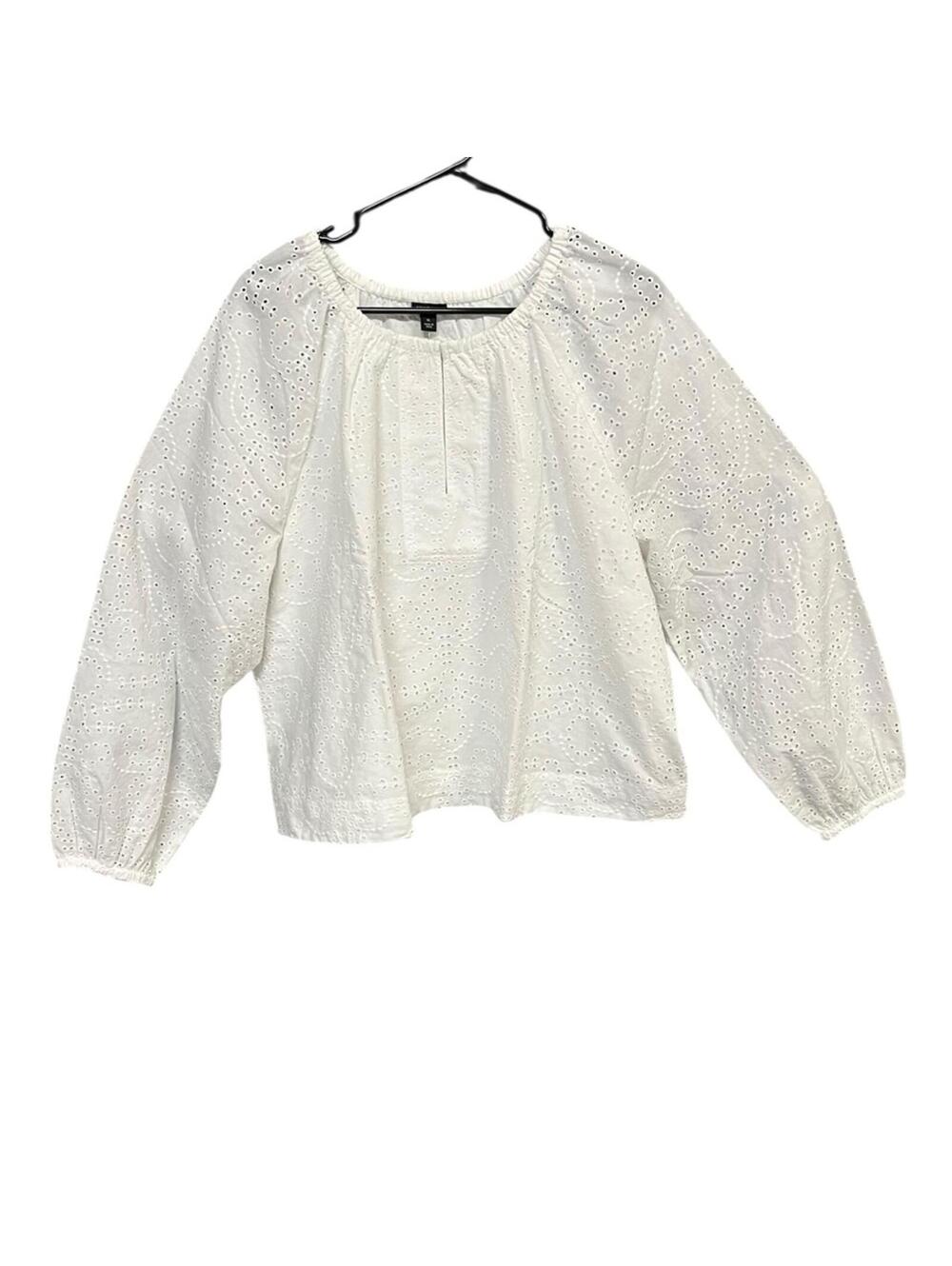 Ann Taylor Eyelet Blouse XL White Long Sleeve Cotton Peasant Boho NWT